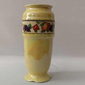Vintage Lancaster & Sons England Lusterware Yellow Vase Fruit & Flowers, 7" Tall